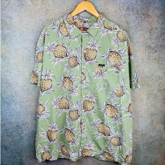 VTG 90s Chaps Ralph Lauren Button Up Shirt Sz XL Green Pineapple Print - Picture 1 of 6